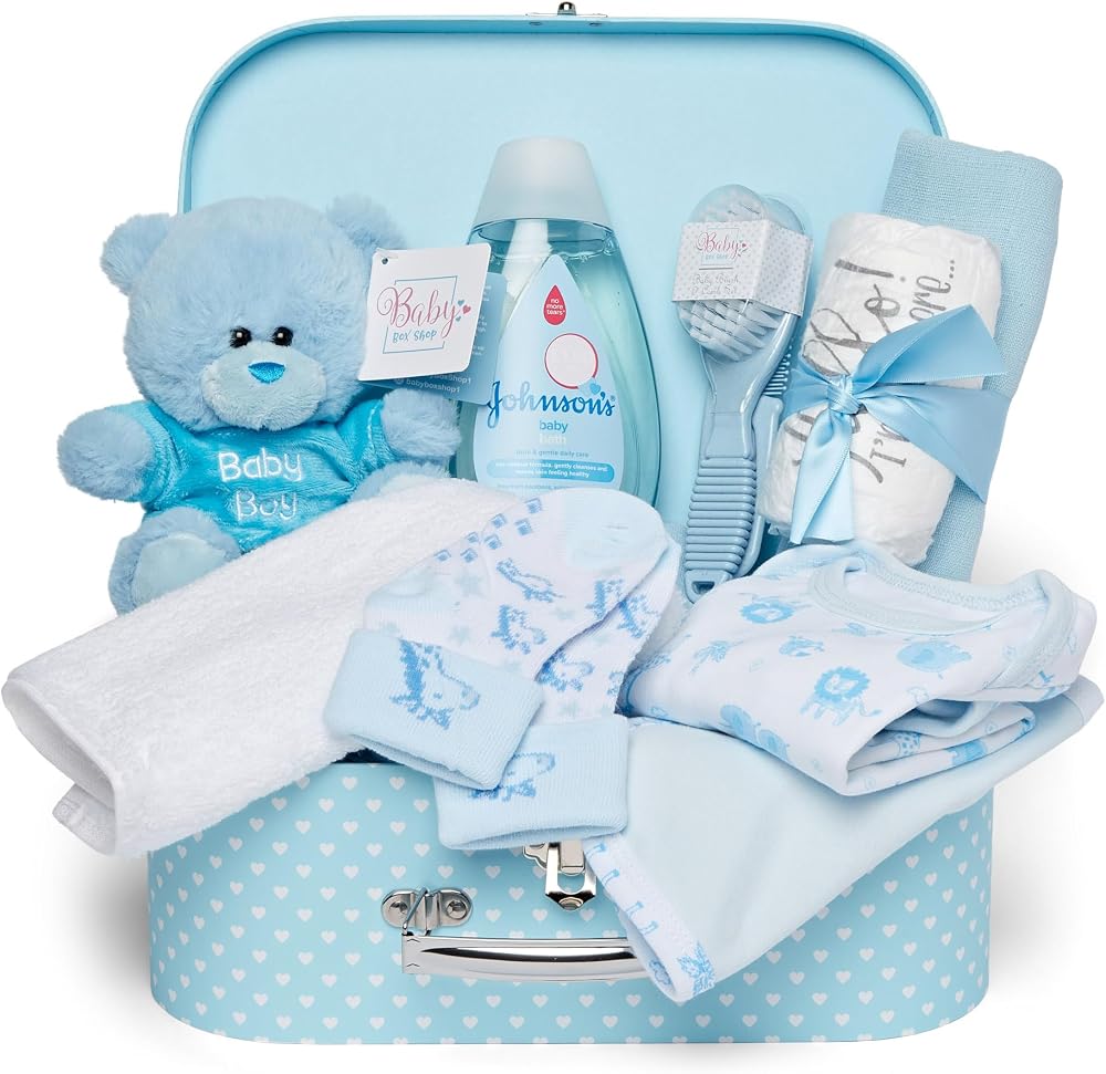 Baby Box Shop Baby Boy Gift Set Newborn Hamper with Teddy Bear