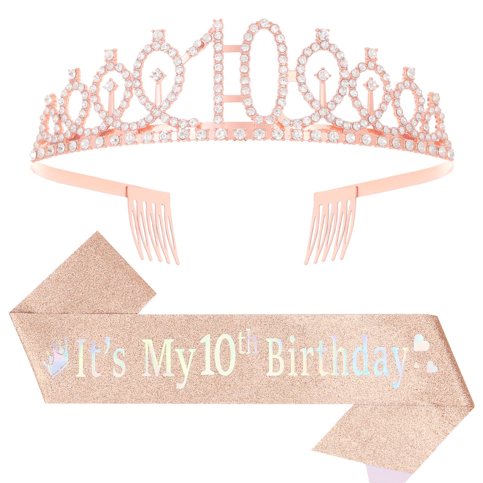 View 1 of 10th Birthday Decorations for Girls,Rose Gold Headband & Glitter Sash Set for 10 Year Old Girl Birthday Decoration (Rose Gold)