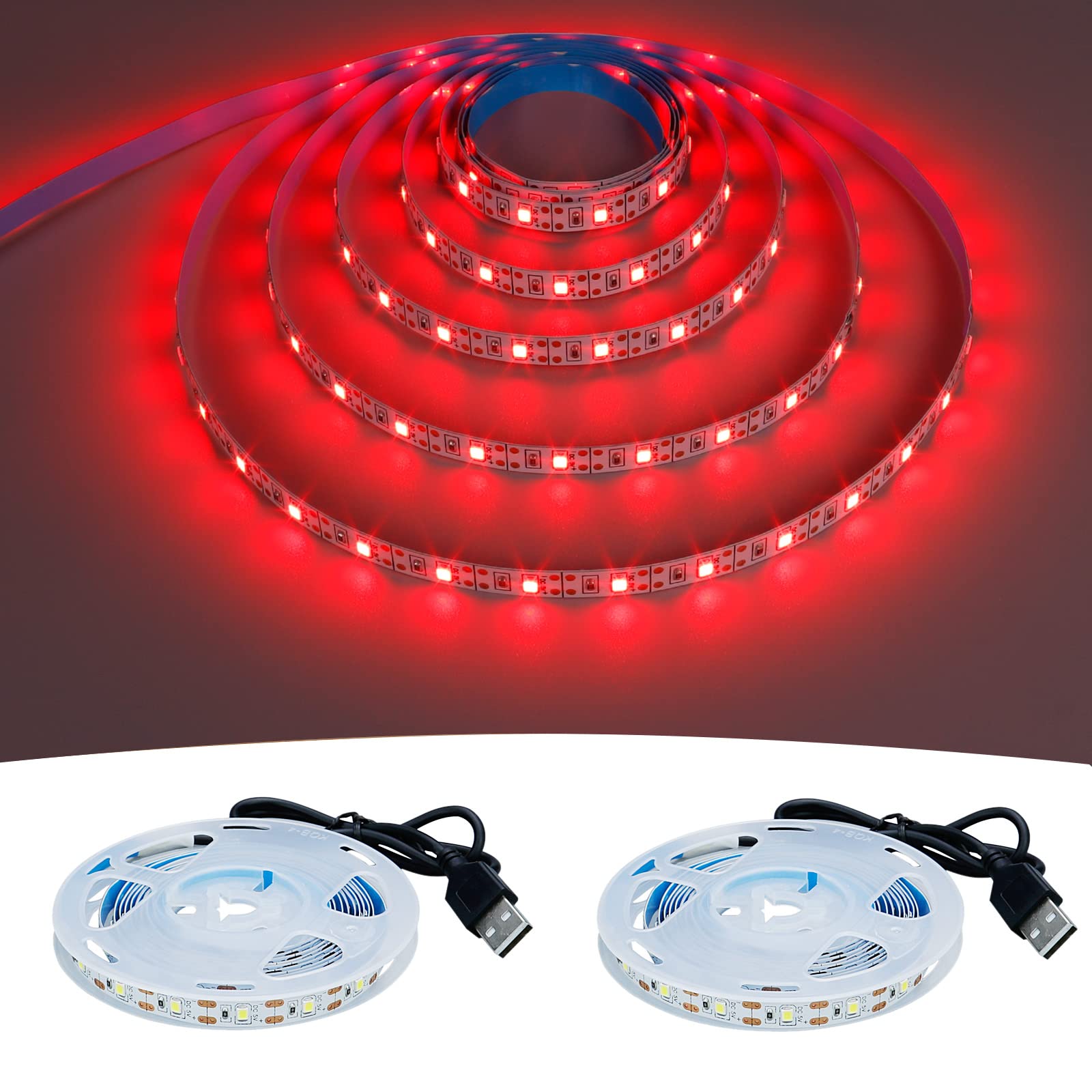 GOMING 5V USB LED Strip Light Red USB Powered 4M (2pcs x 6.6ft) 240LEDs Flexible SMD2835 No-Waterproof IP20 LED Tape Lights