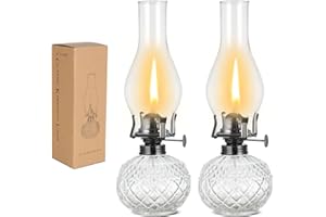 DNRVK 2 Pcs Rustic Large Oil Lamp Vintage Glass Kerosene Lamp Antique Oil Lamps for Indoor Use Emergency Lighting Decor Hurricane Lamp with Black Metal Regulator Chamber Oil Lantern