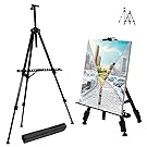T-Sign 66" Reinforced Artist Easel Stand, Extra Thick Aluminum Metal Tripod Display Easel 21" to 66" Adjustable Height with Portable Bag for Floor/Table-Top Drawing and Displaying
