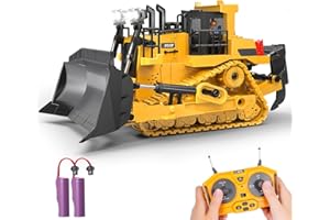 BEWEAI RC Bulldozer Toy for Boys, Remote Control Play Bulldozer Construction Vehicles, 9CH 2.4Ghz Track Type Tractor Dozer with Metal Blade & Light, Truck Toys for Kids 3-12 Year Old Christmas Birthday Gifts