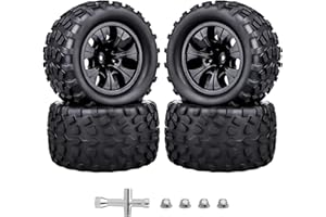 AllinRC Pre-Glued 2.8 Tires 1/10 Scale RC Truck Wheels and Tires 12mm Hex for Traxxas Rustler Stampede 4x4 & 2WD Slash Hoss 4WD Redcat Volcano Epx Pro, Set of 4