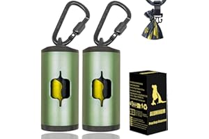 SHAOUMAN Metal Dog Poop Bag Holder 2-Pack w/Leash Clip|Durable Scratch-Resistant Aluminum|30 Bags+6 Accessories（Dark Green）