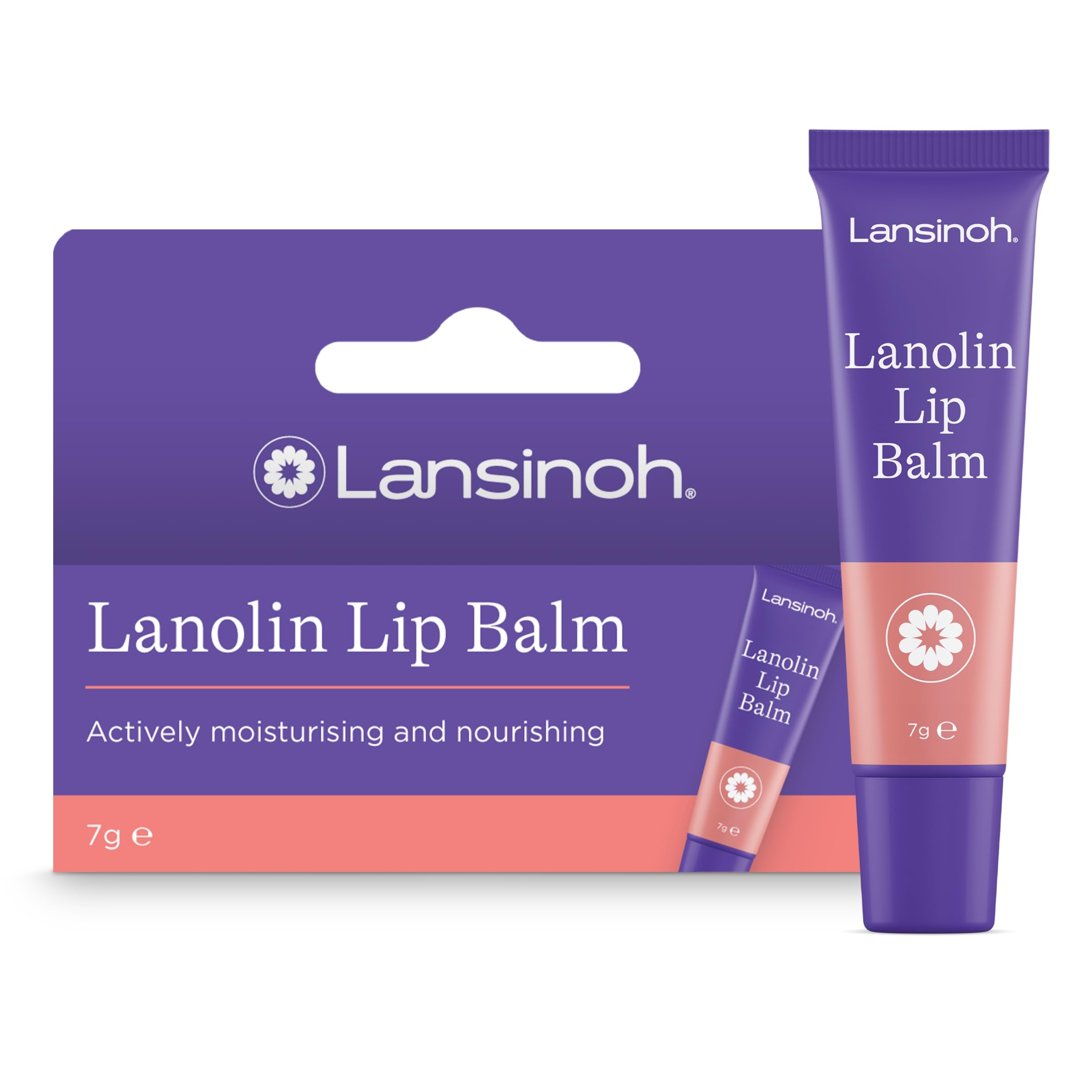 Lansinoh Lanolin Lip Balm for dry cracked Lips - 100% Natural - Actively moisturises & Locks in Hydration - Hypoallergenic -7ml - Dry Lips Treatment