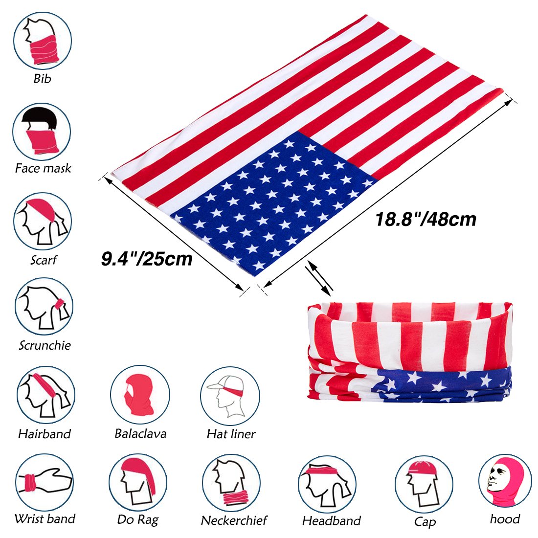 TUONROAD Multifunktionstuch Bandana Tuch Usa Flagge Multifunktions Magic Elastische Outdoor AktivitäTen Hilltop Schlauchtuch Headband Kopfband Herren