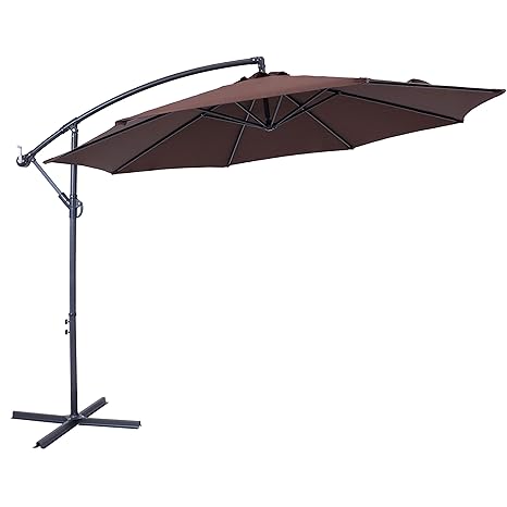 Sunnydaze 10 Foot Outdoor Offset Patio Umbrella With Cantilever Crank And Cross Base Brown Polyester Canopy And Gray Powder Coated Steel Pole And Ribs Sunnydaze Decor Amazon In Garden Outdoors