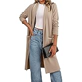 Simplee Women's Open Front Fall Cardigan Sweater Oversized Lapel Coatigan Knit Long Outwear Coat with Pockets