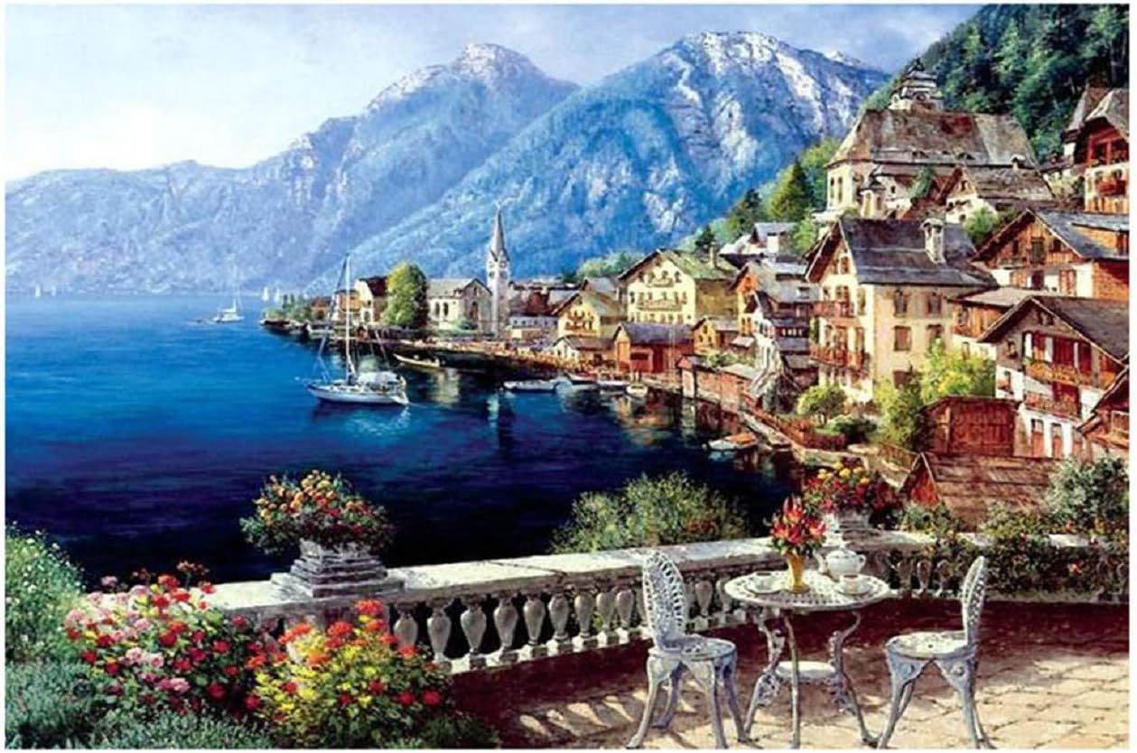 Gonouwxu Adults Puzzles 1000 Piece Large Puzzle Game Jigsaw Interesting Toys Gift Beautiful Bridge River Scenery