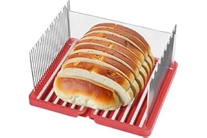 GIFHOMFIX Bread Slicer for Homemade Bread, 304 Stainless Steel Bread Cutter, Adjustable Sourdough Slicer, Foldable Bread Slicing Guide for Loaf, Bagel, Sandwich, Cakes, Red