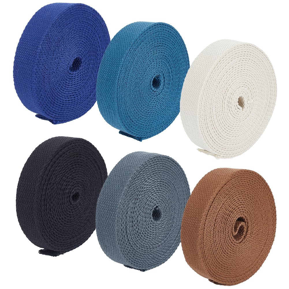 BENECREAT 30 yards 6 Colors Heavy Cotton Webbing, 1 inch(25mm) Wide Luxury Bag Strap High Density Webbing for Cloth Tote Bags Leash Straps DIY Accessories