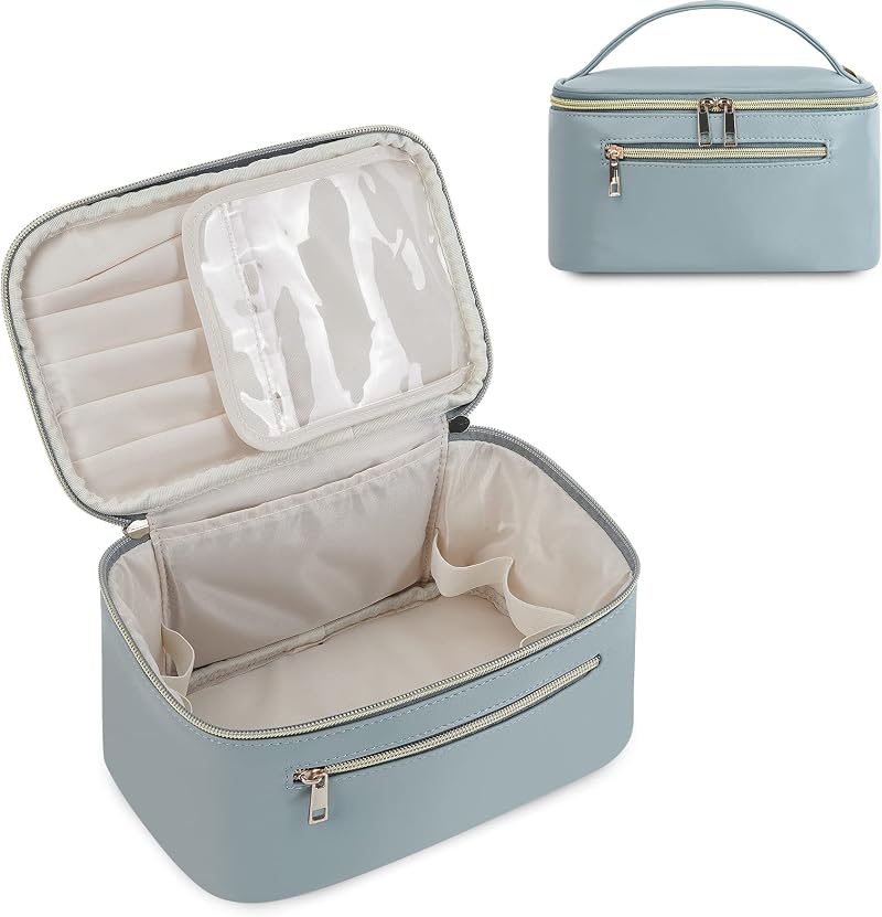 Wandering Nature Travel Makeup Bag with Brush Compartment Greyish Blue