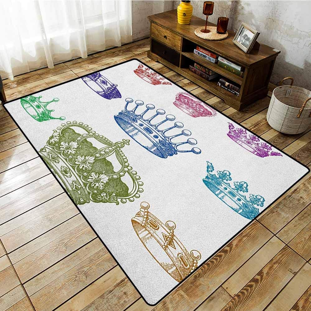 Kids Rug,Queen,Old Antique Crown Set in Baroque Style Colorful Rococo Retro Victorian Floral Details,Large Area mat,6'6"x8'10" Multicolor