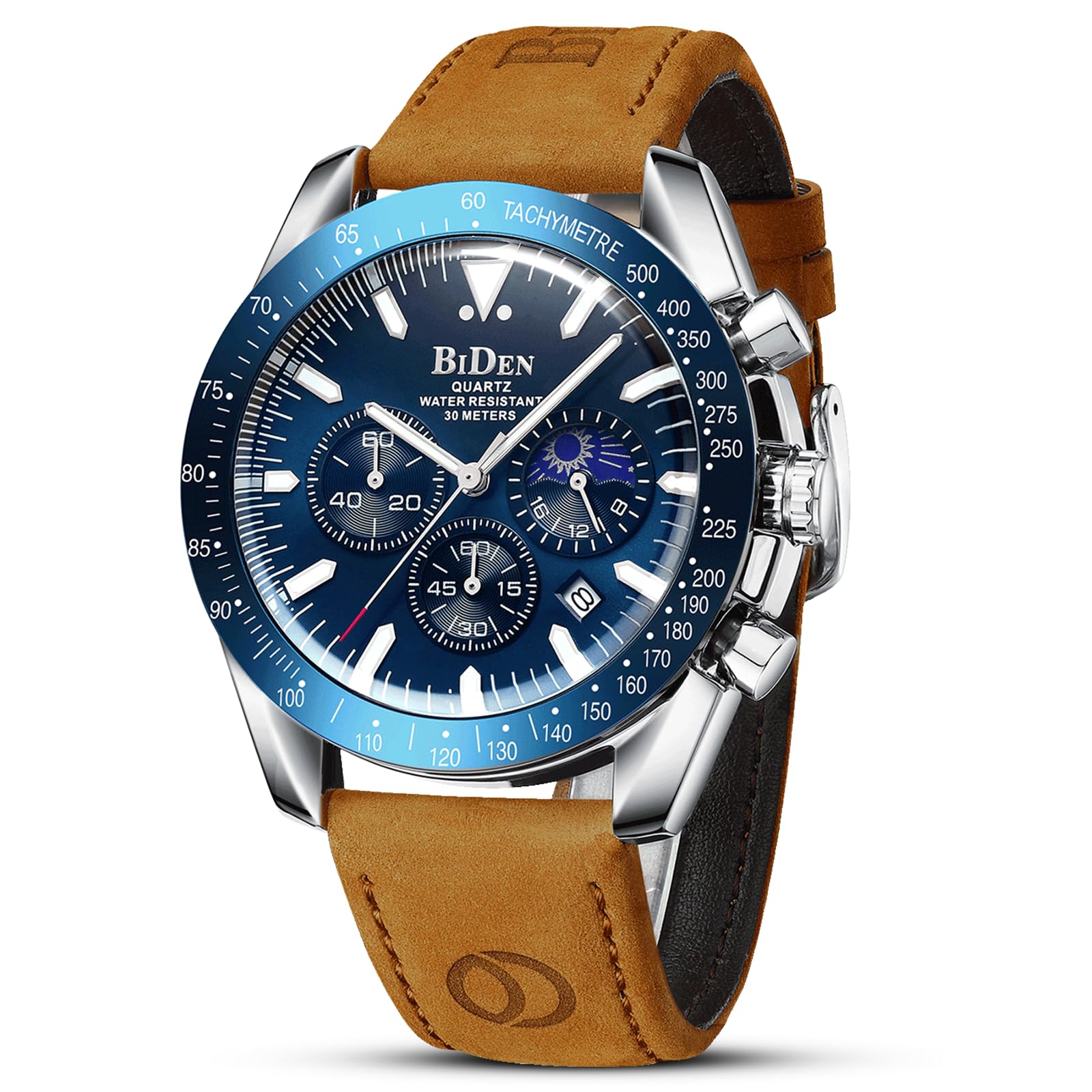 HANPOSH Mens Watches Chronograph Stainless Steel Analog Quartz Watch Waterproof Men's Wrist Watches Business Casual Fashion Watch for Men