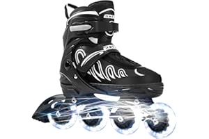 ECOO Inline Skates for Girls and Boys Ages 5-8 8-12 Light up Wheels, Adjustable Size Roller Skates Blades Kids Adult Women Ou