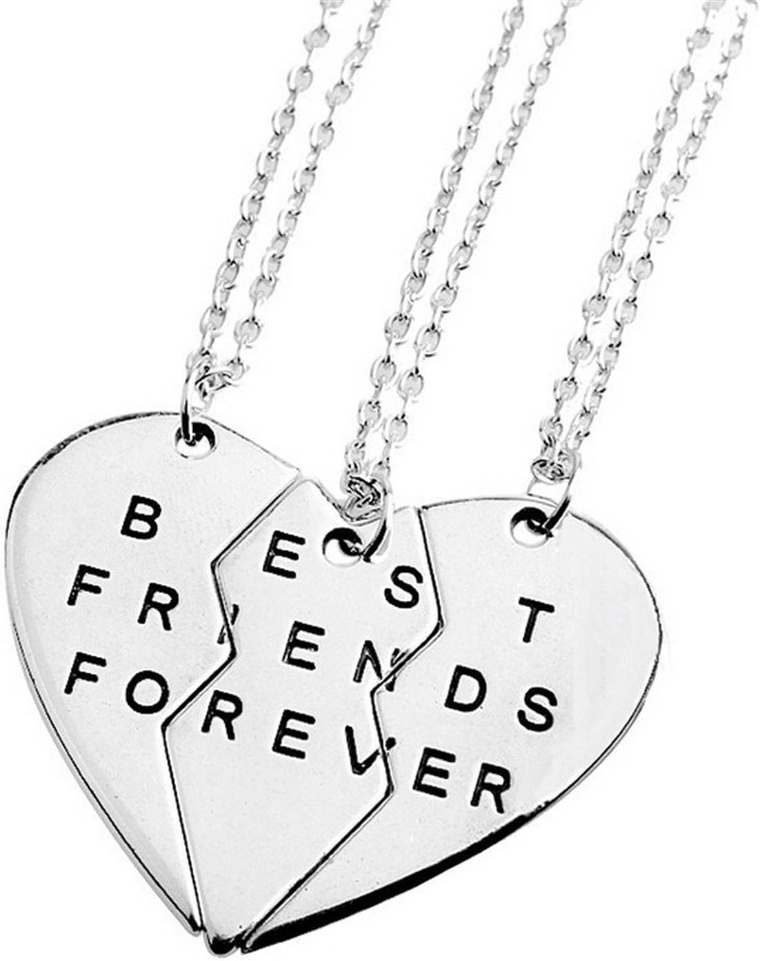 AISHNE Jewelry Set of 3 Pieces BFF Best Bitches Split Heart Pendant Necklace,Best Bitches Necklace, Forever Valentine Heart Necklace
