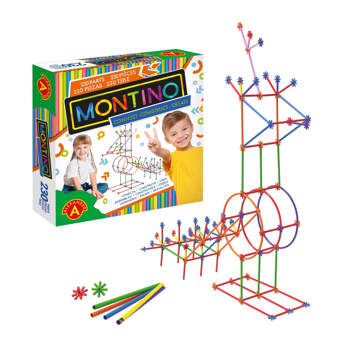 Alexander 2268 Montino 230 Construction Toy Starter Set, Building Kit with Rods and Connections, 230 Pieces Play Set with Plastic Elements, Educational Learning Toy for Children from 5 Years