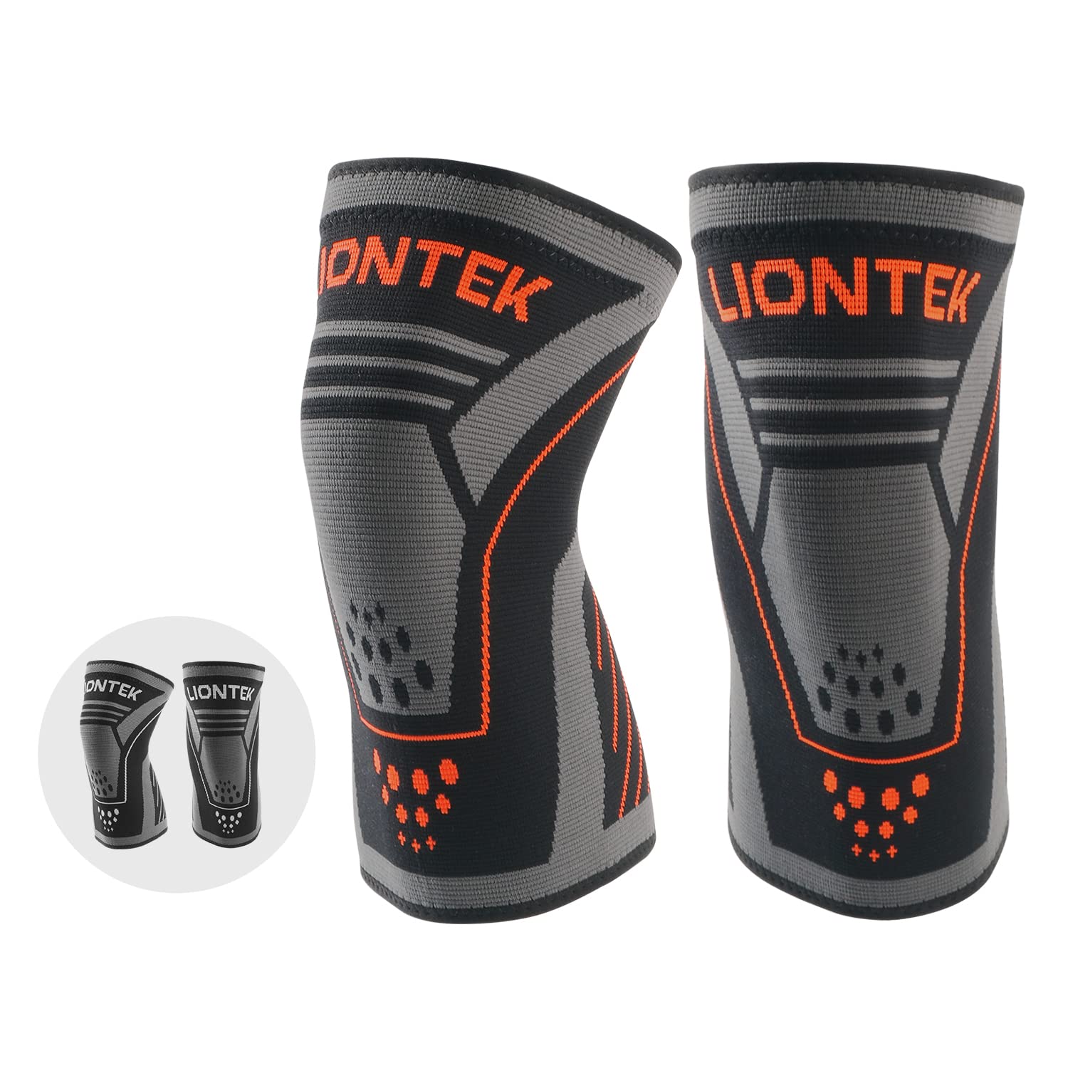 Photo 1 of LIONTEK Knee Sleeves Pair (2 pack) - Knee Compression Sleeve for Joint Support | Basketball, Volleyball, BJJ, Martial Arts, Weightlifting | Knee Brace for Injury Prevention - Meniscus Tear, ACL, Joint Pain, and Arthritis (Orange, X-Small)