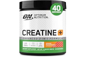 Optimum Nutrition Creatine Monohydrate Plus Powder, Orange Passionfruit Flavored Creatine Performance Blend With Electrolytes for Hydration, Added Vitamins, 40 Servings, 360 Grams (Packaging May Vary)