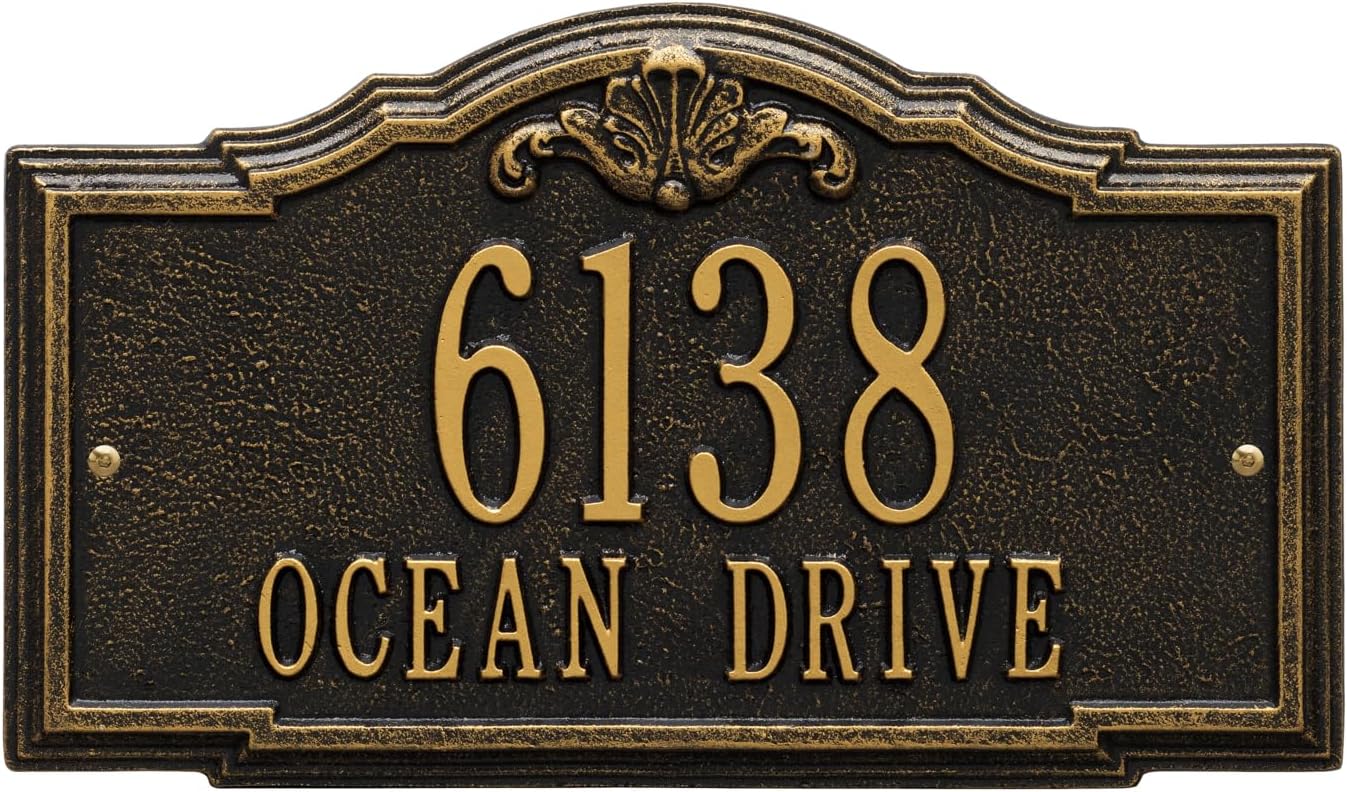 Address Signs - Comfort House Personalized Cast Metal Address Plaque. MADE IN USA. Custom house number sign. Display your address and street name. Wall mounted. # P2887wall
