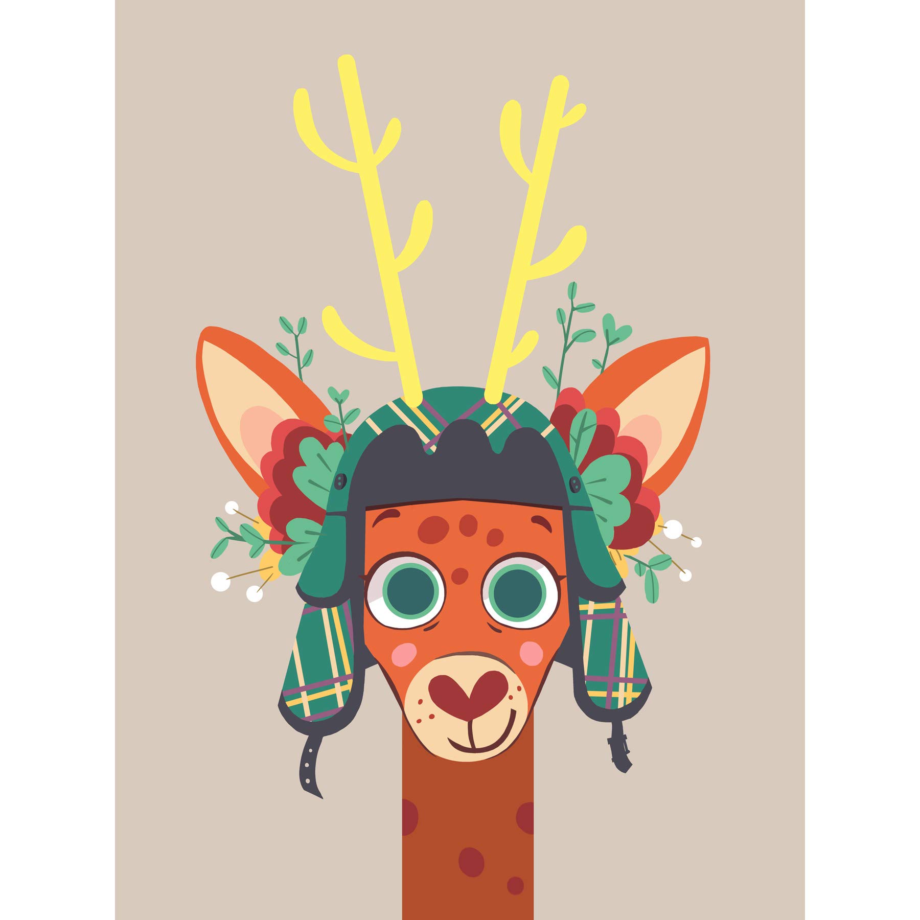 Wee Blue Coo Stag with Tartan Hat Large Wall Art Print Canvas Premium Poster