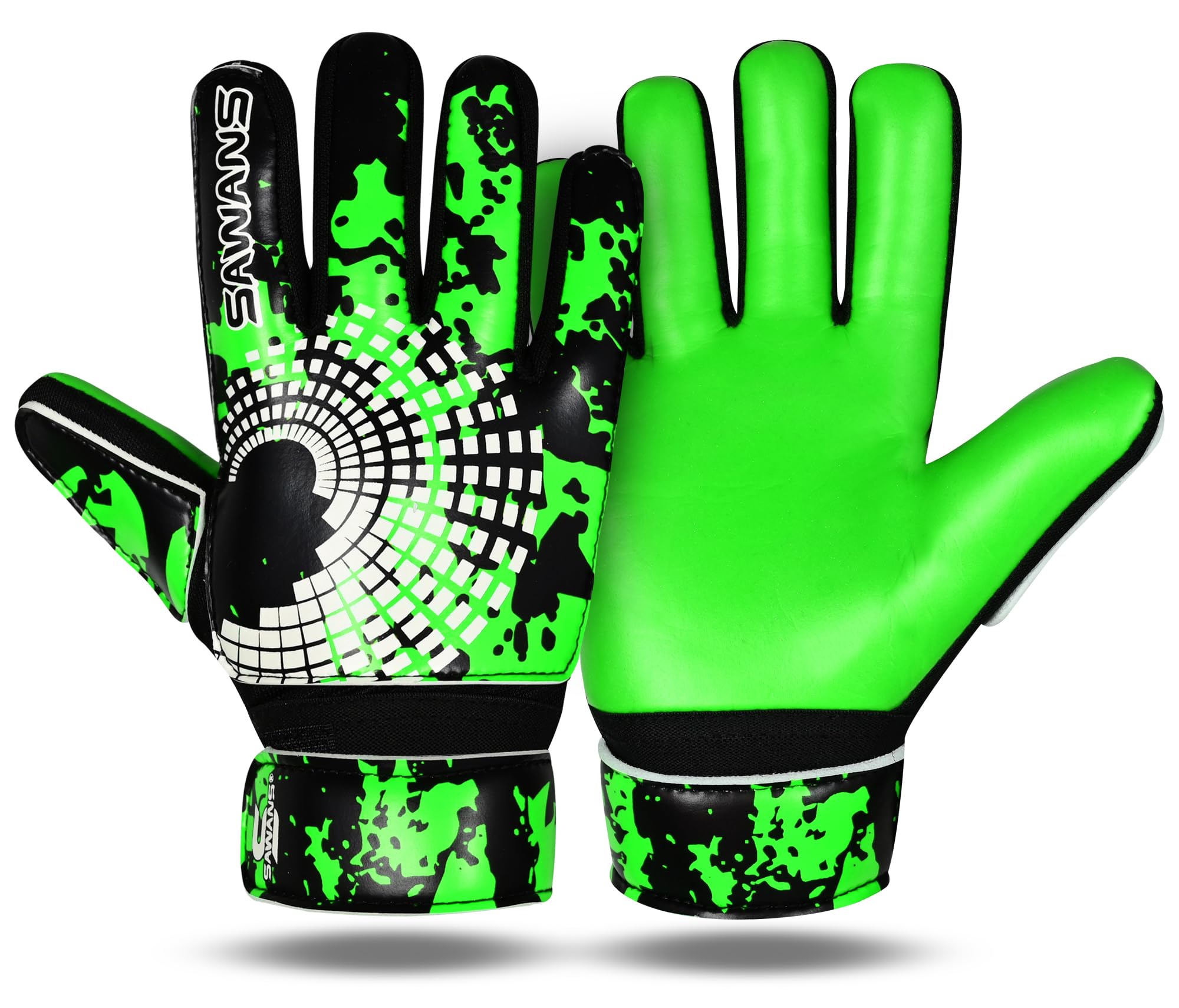 SAWANS Football Goalkeeper Gloves Boys Kids Children Youth Adult Soccer Goalie Gloves Strong Grip Palms Wrist Support Junior Anti Slip (Green, Size 5 Suitable For 9 to 12 Years Old)