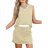 Casly Lamiit 2 Piece Sets for Women Summer Sleeveless Skirt Sets Outfits V Neck Skort Set with Pockets