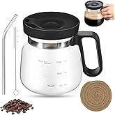 16 Oz Glass Coffee Pot Mug, Mini Coffee Pot Cup, Novelty Heatproof Large Capacity Clear Cup with Handle & Spill Proof Lid, Comes Straw & Coasters, Ideal Gift for Coffee Lovers