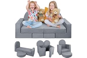 LEBENGURU Kids Play Couch, 7PCS Modular Children Foam Sofa for Playroom Bedroom, Child Sectional Sofa Furniture for Teens, Nugget Couch Gift for Imaginative Boys and Girls