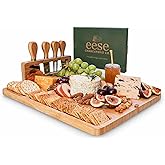 Eese Charcuterie Board Set- Bamboo Charcuterie Boards 14x11 Inch Serving Tray with Cheese Knife Set, Deep Groove Cheese Board & Utensil Holder, Cheese Tray Gift for Entertaining, Wine Nights & Parties