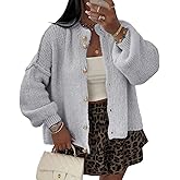 BKBEY Womens Button Up Chunky Cardigan Sweater 2025 Oversized Lantern Sleeve Cozy Slouchy Coats