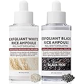 2PCS Rice Exfoliating Ampoule Set, Black & White Rice Peel Shot Glow Rice Ampoule Duo, Gentle Peel + Pore Minimizing & Deep Hydration for All Skin Types