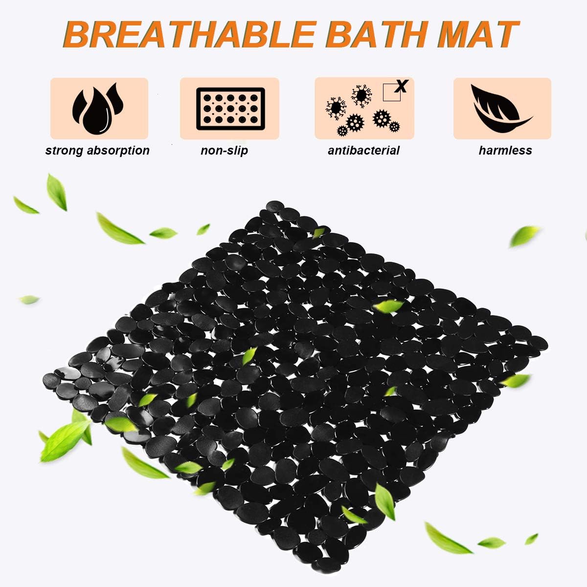 Bath Non-Slip Mat Square Cobblestone Bath Shower Safety Mats PVC Antiskid Mat (Black): Arts, Crafts & Sewing