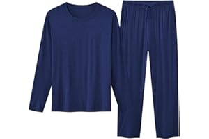 LIAOCXF Men's Long Pajama Lounge Set Homewear Sleepwear 2 Piece Soft Round Neck Longwear Nightwear Sets with Pockets