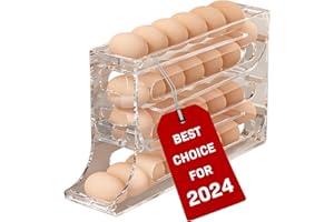 OKAY ORANGE 4-Tier Egg Holder for Fridge, Transparent Rolling Egg Dispenser, Space-Saving Egg Organizer for Refrigerator, BPA-Free, Holds 23-30 Eggs, Gravity-Fed Design
