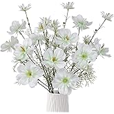 IPOPU 6pcs Cosmos Artificial Flowers White Silk Cosmos Flowers 31.5" Long Stems Fake Wildflowers Flower for Tall Vase Faux Flower Arrangement for Home Kitchen Garden Party Decor(White)