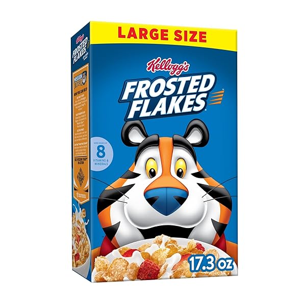 FROSTED FLAKES BREAKFAST CEREAL, 8 VITAMINS AND MINERALS, KIDS SNACKS, LARGE SIZE, ORIGINAL, 17.3OZ BOX (1 BOX)