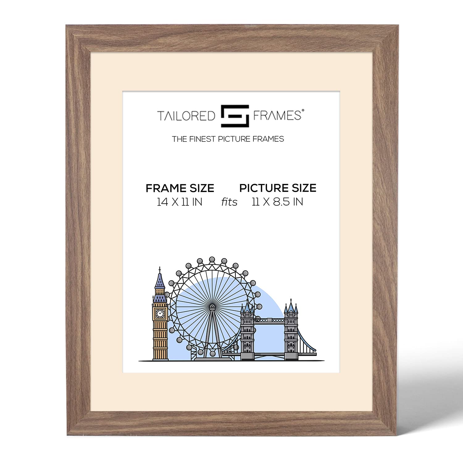 Tailored Frames Seattle Walnut 14" x 11" Frame for 11" x 8.5" Picture | Single Picture Frames | Wall Hanging Type | Photo Frame With Antique Mount