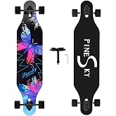 PINESKY 41 Inch Longboard Skateboard 8 Ply Natural Maple Complete Skateboard Cruiser for Cruising, Carving, Free-Style and Downhill with T-Tool