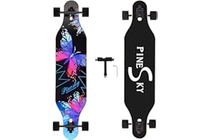 PINESKY 41 Inch Longboard Skateboard 8 Ply Natural Maple Complete Skateboard Cruiser for Cruising, Carving, Free-Style and Downhill with T-Tool