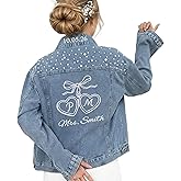 Hugsly Personalized Embroidered Bride Denim Jacket, Future Mrs Jean Jacket With Pearls, Wedding gifts for Bride