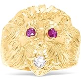 Floreo 10k Yellow Gold 23.3mm Lion Ruby Eyes CZ Ring, Sizes 4-14