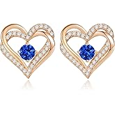 CDE Forever Love Heart Stud Earrings for Women, 925 Sterling Silver Birthstone Heart Stud Earrings Christmas Day Mother's Day Gift Anniversary Birthday Jewelry Gifts for Women Wife Her