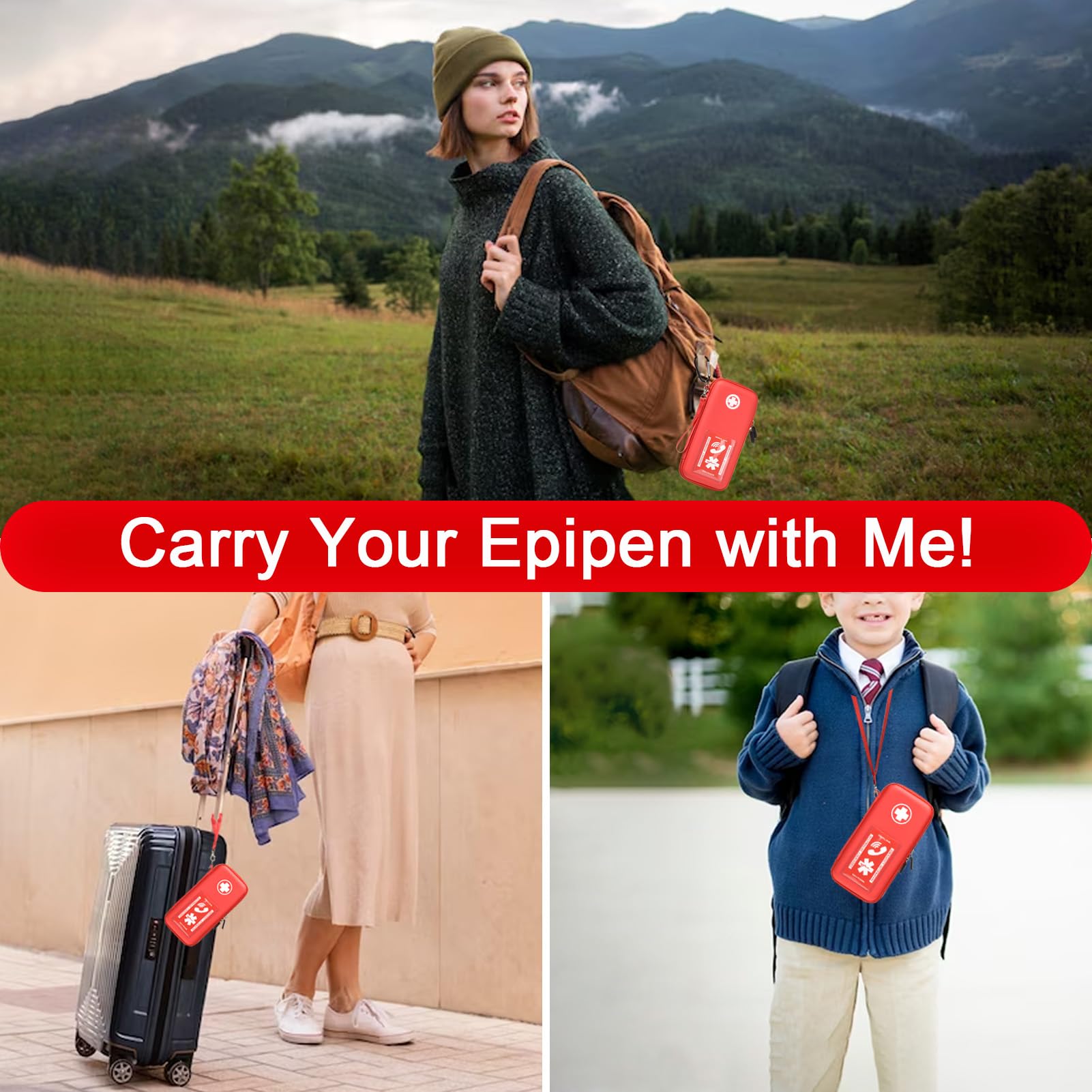 EpiPen Carry Case, Hard Emergency Medical Bag with Carabiner-for 2 EpiPens, Asthma Inhaler, Auvi-Q,Eye Drops,Anti-Histamine,Allergy Medication,Diabetes Travel Case for Adults and Kids