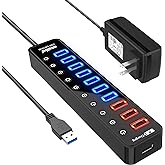 USB Hub, atolla Powered USB 3.0 Hub, 11-Port USB Splitter（7 USB 3.0 Data Ports+4 USB 3.0 Smart Charging Ports） with Individua