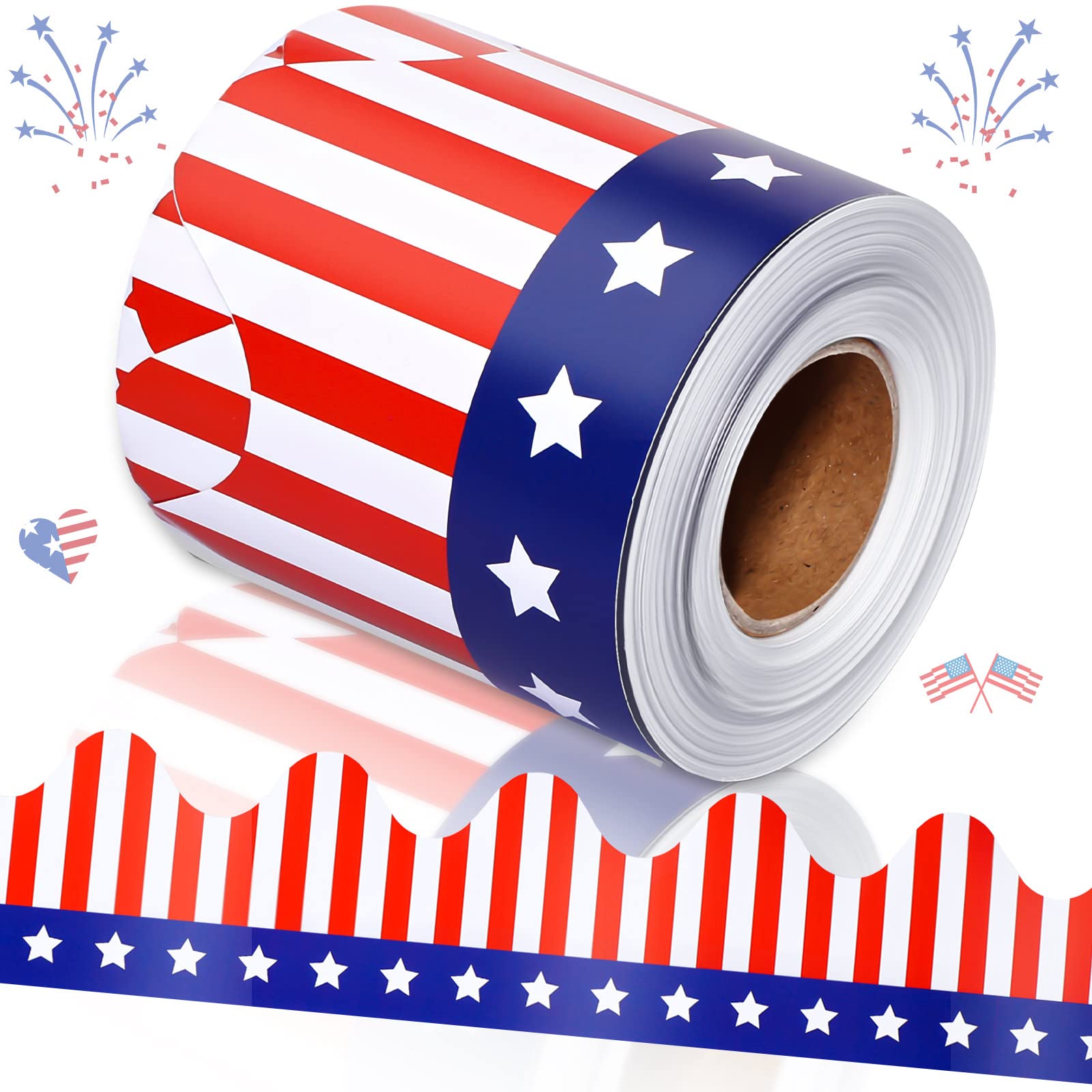Photo 1 of Sabary 68.9 Feet American Flag Bulletin Board Border for Bulletin Board USA Patriotic Borders Star and Stripe Flag Roll Trim for Veterans Day Classroom Chalkboard Wall Decor