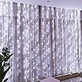HXWEIYE 300LED Fairy Curtain Light (Upgrade Two Kinds of Light Clips) with Remote 8 Modes Times，9.8x9.8Ft White USB Plug-in Christmas Hanging String Light for Bedroom, Parties, Walls, Windows
