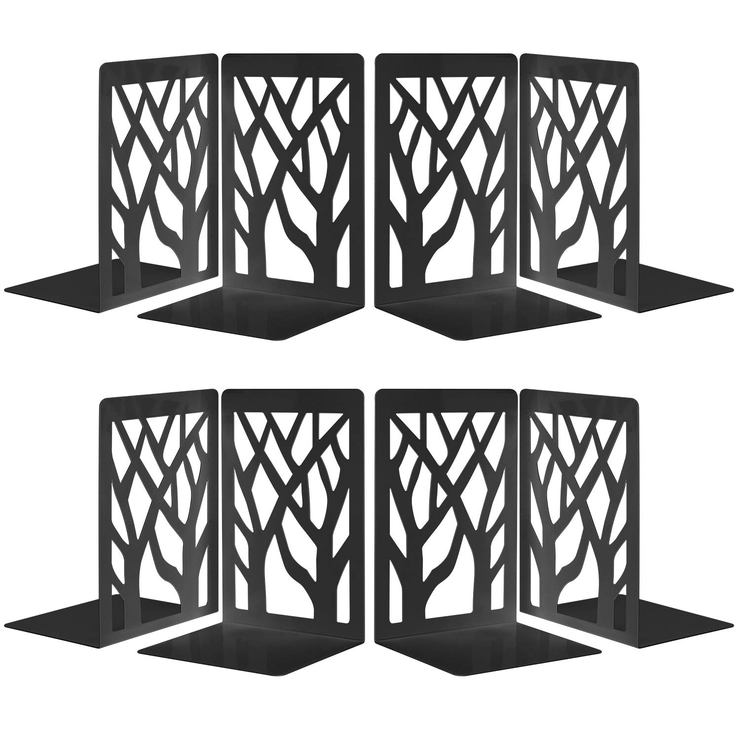 4 Pairs Book Ends, MSDADA Desk Bookends Heavy Duty, Book Ends Holder for Shelves, Metal Bookends for Office&School, Book Shelf Holder Home Decorative, Bookend Supports, Book Stoppers(Black)
