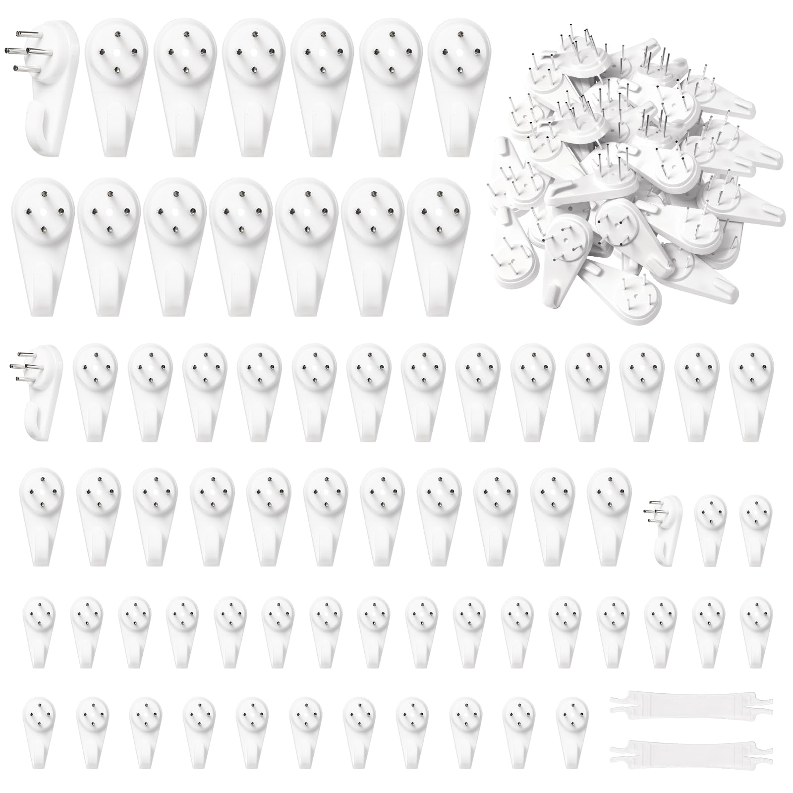 72pcs Non Trace Hard Wall Picture Hangers, Plastic Picture Hooks for Plasterboard Walls, No Nails, Photo Hooks