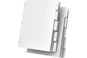 HABGP 10Pcs/2 Set 5 Tab Dividers for 3 Ring Binder, 10 Pcs White 3 Ring Binder Dividers with Tabs, Page Folder Dividers, Plastic File Dividers with Tabs, Three Ring Binder Index Dividers